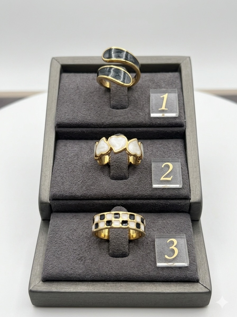 Choose one- Gold Tone Black & White Enamel Rings